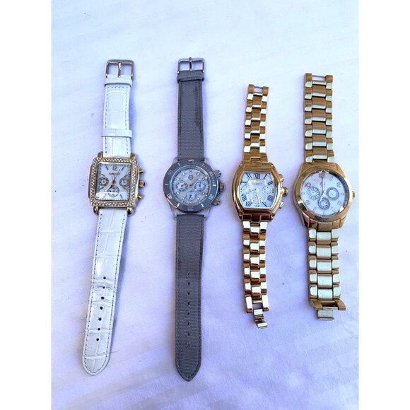 Gossip Accessories - Lot 4 Gossip Quartz Multifunction Watches Day Date 24 Hour Gold Tone Rhinestone